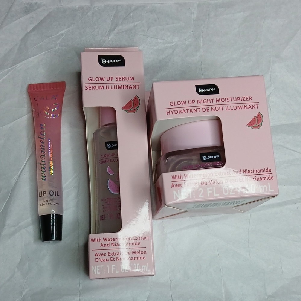 Glow Up Serum and Night Moisturizer Set And Cala Lip Oil- Watermelon